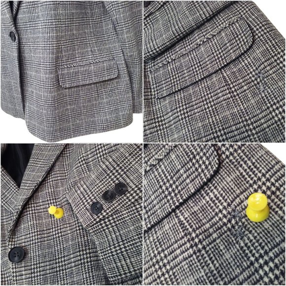 Vintage 90s Pendleton Blazer Wool Plaid Houndstooth -14P Single-Button BlackGrey - Picture 9 of 9